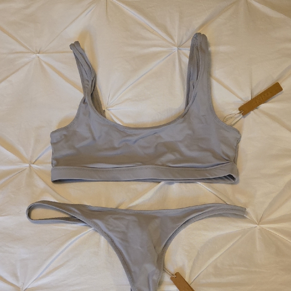 SKIMS Light Gray tank thong Bikini Set new w tags large top medium bottom